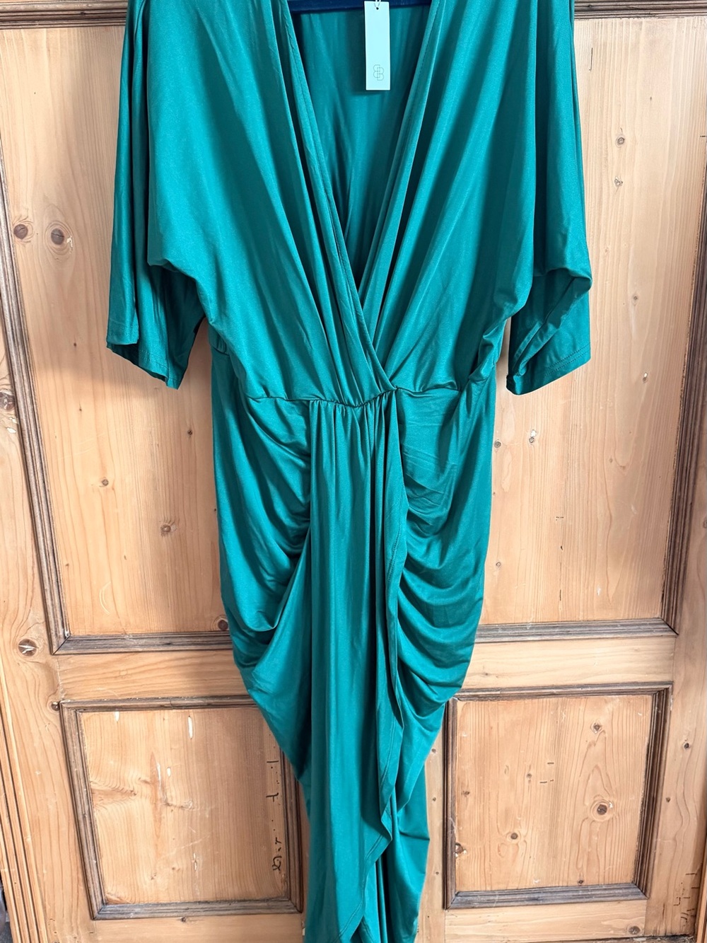 NWT Baltic Born Emerald Green Maxi Dress with Draped Ruched Front